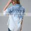 New arrival high quality Instyles top selling products Women jean shirts wholesale Gradual Blue denim Long Sleeve Blouse
