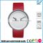 Wrist watch in 18/10 stainless steel mat with leather strap red watch bezel inserts