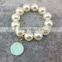 Large Pearls Stretch Bracelet With Monogrammed Enamel Charm