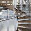 Custom Double Stringer Wood Tread Curved Stair With Stainless Steel Stringer