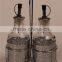 set of 2 glass oil olive vinegar jar bottle set with metal holder