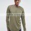 Khaki Longline Long Sleeve T Shirt for Men Elongated T-Shirt Cotton Elastane OEM o neck Curved Hem T Shirt wholesale