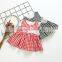Smocked Children Clothing Wholesale Mini Short Gingham Dress With Bowknot
