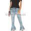 2017 Hot sale young girls jeans pants ruffle ninth denim jeans ladies jeans design