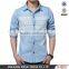 2016 New design men printed washed denim casual shirt , cowboy shirt