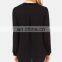 CHEFON Black woven fabric deep v neck blouse women shirt model