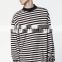 Oversized High quality Mens custom logo cotton long sleeve crew neck sweatshirt stripe wringer