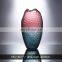 Decorative Modern Transparent Handmade Blue And Pink Color Pattern Glass Vase For Home Decoration