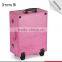 New Hot Sell Professional Rolling Wheeled Trolley makeup case High Quality PVC Makeup Cases with Carry Bar