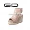 Hot selling summer rectangle hole with rivets women wedge shoes