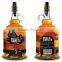round empty glass whisky bottles