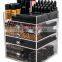 Hot Sale Amazon Diamond Knob 8 Drawers Acrylic Makeup Organizer Cube Clear Acrylic Storage Boxes