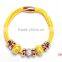 Leather Bracelet With Ceramic Beads and Rose Gold Charms 9 Colors for Choice