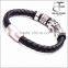 new high quality homemade christmas gifts Plain Black leather bracelets with cross stainless steel clasp