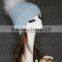 New Products Winter Fashion Large Raccoon Fur Ball On Top Mohair Knit Beanie Hat