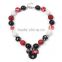 black and white and red mickey necklace and red lace hairband wholesale handmade chunky bubblegum bead necklace