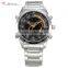 Shark Stainless Steel Back Silver Strap Round Dial LED Luminous Men Casual Quartz Wristwatch