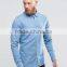 Long Sleeve Point collar Mens Pre-Shrunk 98% Cotton 2% Elastane Breathable Slim Fit Casual Lightweight Denim Shirts