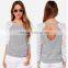 5 size choice women Grey fashion O neck Backless latest lace stitching Long sleeve t shirt design