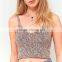 2017 Unique women colorful knit fabrication v-neck thin straps knit crop tops