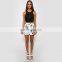 New design sleeveless off back black crochet top for women