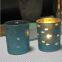 Electroplate blue glass votive candle holder with hollow sea fish decor
