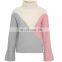AMAZON Hot selling women Long sleeve panels color turtleneck knitted pullover sweater