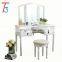 Vanity Set Tri-folding Mirror Make-up Dressing Table Cushioned Stool 5 Drawers White