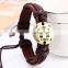 Newest style fashion 12 zodiac signs antique silver brown leather bracelet