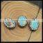 Wholesale LFD-0037B Druzy Blue Imperial Jasper Stone Pave Rhinestone Oval Shape Connector Beads Jewelry Finding