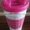 BPA free Plastic Coffee Mug with Silicone Band Plastic Double Wall Coffee Bottle with Locking Lid