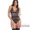 2016 Fringe Black and Fuchsia 3pcs transparent chemise lingerie