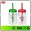 BPA Free 720 ml Single wall plastic bottles with straw and lid