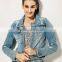 China Factory Supply Ripped Denim Jacket Women for Distress Denim Jacket Customization