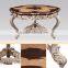 Royal Luxurious French Baroque Wood Carving Round Dining Table with Floral Marquetry Inlay Table Top BF12-03284c