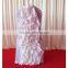High Quality White Ruffled Spandex Chair Cover With Satin Crush Flower For Wholesale Price