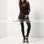 2016 Stylish Patterns High Neckline Long Sleeve Black Mesh Block Panel Bodysuit Design