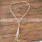 Bohemian white suede tassel pendant necklace jewelry with gold starfish and leaves pendant on tassel
