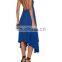 Fashion Blue Halter Evening Dresses With Asymmetric Hem sexy deep v neck sexy long dress