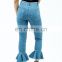 OEM OED High Waisted Slim Mom Jeans With Flared Frill Hem American Fashion women jeans factory buy jeans bulk