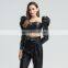 TWOTWINSTYLE Shirt For Female Puff Sleeve Square Collar Long Sleeve Cropped Sexy PU Leather