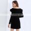 TWOTWINSTYLE Sexy Evening Party Dress For Women V Neck Off Shoulder Puff Long Sleeve High Waist Diamonds