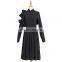TWOTWINSTYLE Casual Dress For Women Turtleneck Long Sleeve Asymmetrical Hollow Out Patchwork Ruffle