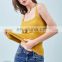 Wholesale women's blank rib with bra cup stretch rayon spandex square shape neck cropped tank top