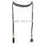 Black leather stone pendant fashion chain necklace EX03-0025