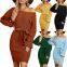 New Knit Solid Color Slim Women's Long-sleeved Bag Hip Off-shoulder Dress