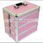 professional aluminum makeup suitcase wheeled pink beauty trolley case