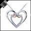 2016 jewelry trends women alloy silver crystal double heart necklace