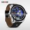 WEIDE Fashion Casual Quartz Wrist Watch Large Dial Blue Water Resistant Leather watch Strap Military watches men