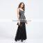 Black chiffon mesh beaded backless strap shoulder cocktail dress 2016 full lenght ruffer sweeps